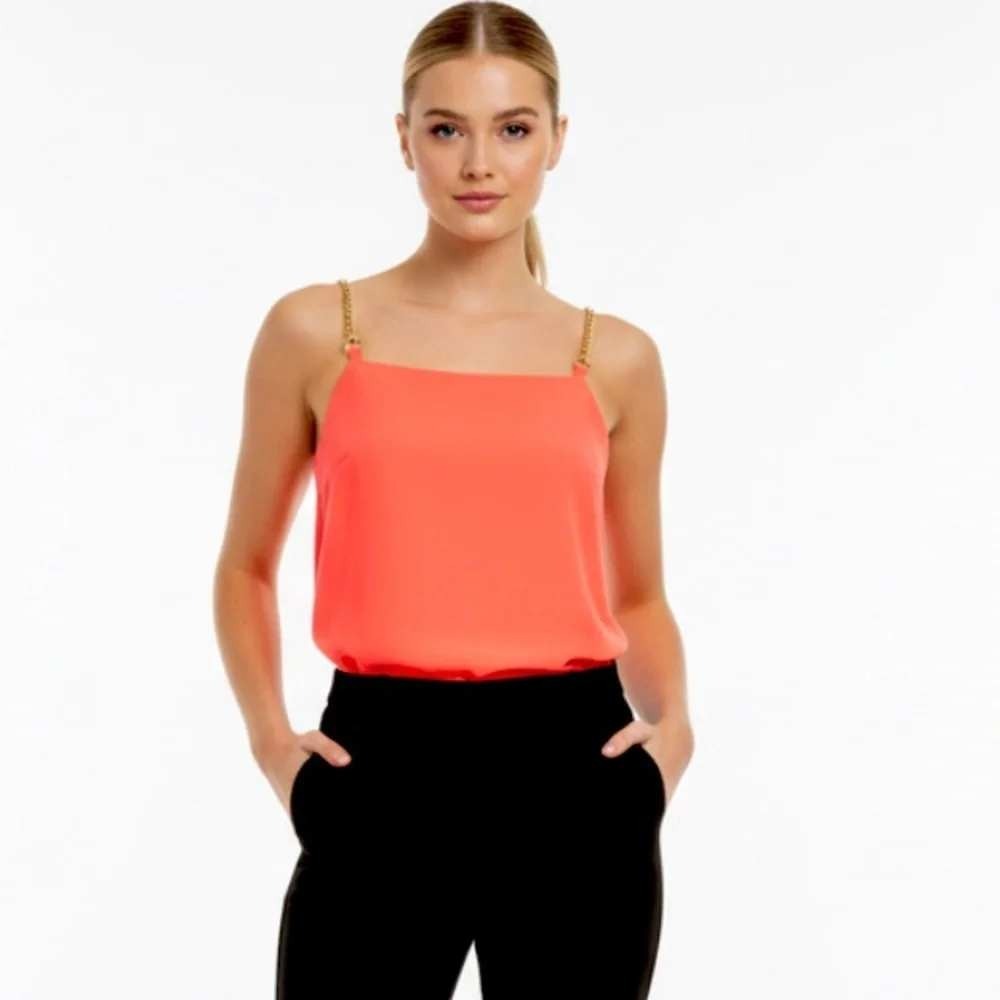 Trina Turk Womens Cowl Neck Back Coral Gold Chain Strap Sleeveless Top Size XS